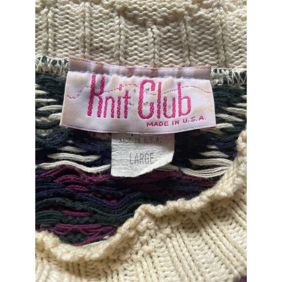 Vintage Knit Club Fair Isles Geometric Crop Sweater Sz Large Vintage 90s Cotton - Picture 6 of 8